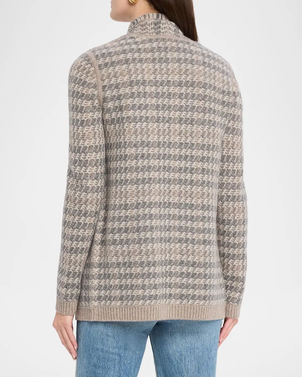 Neiman Marcus Cashmere Collection Intarsia-Knit Houndstooth Cashmere Cardigan | Thumbnail 3 Neiman Marcus Cashmere Collection Intarsia-Knit Houndstooth Cashmere Cardigan | Thumbnail 3