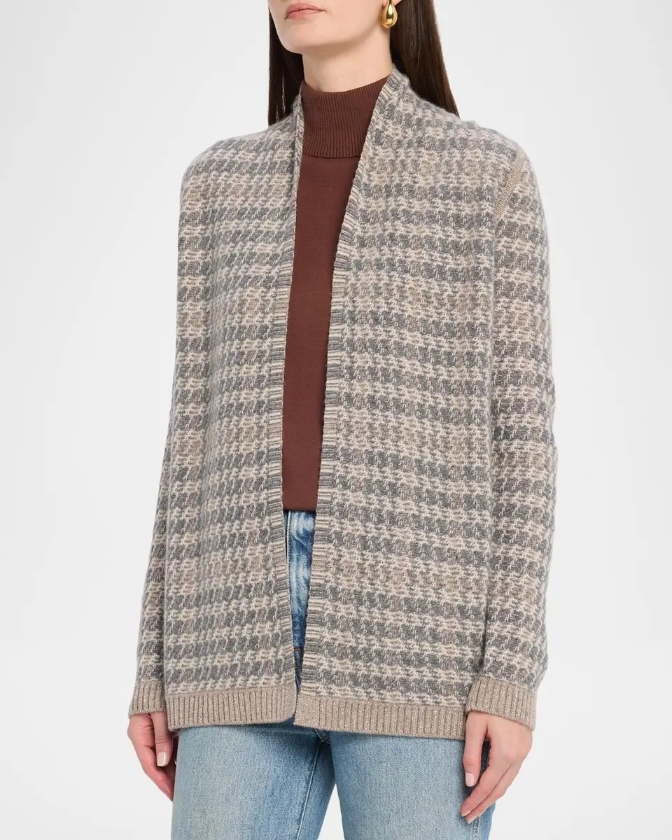 Neiman Marcus Cashmere Collection Intarsia-Knit Houndstooth Cashmere Cardigan | Thumbnail 4 Neiman Marcus Cashmere Collection Intarsia-Knit Houndstooth Cashmere Cardigan | Thumbnail 4
