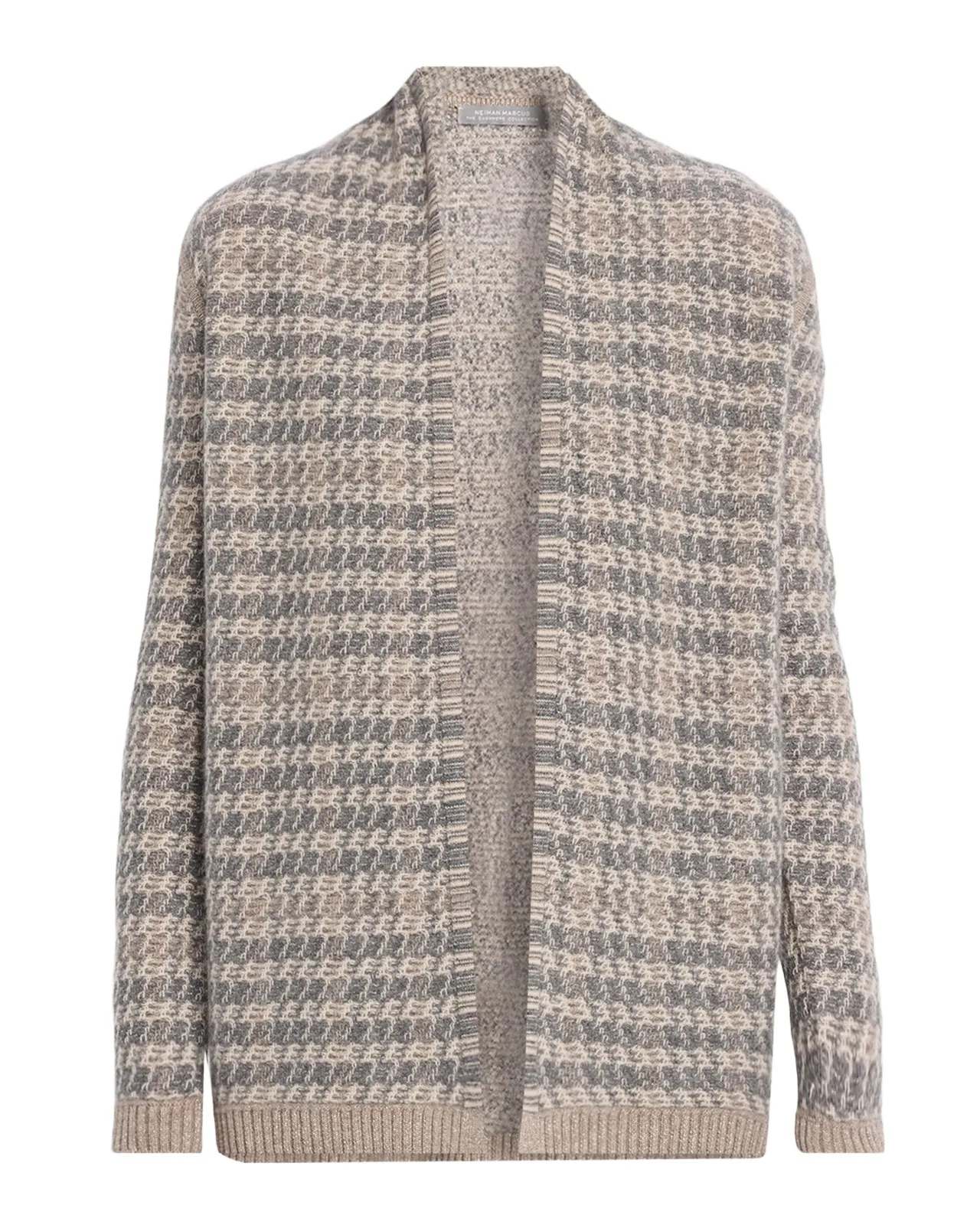 Neiman Marcus Cashmere Collection Intarsia-Knit Houndstooth Cashmere Cardigan