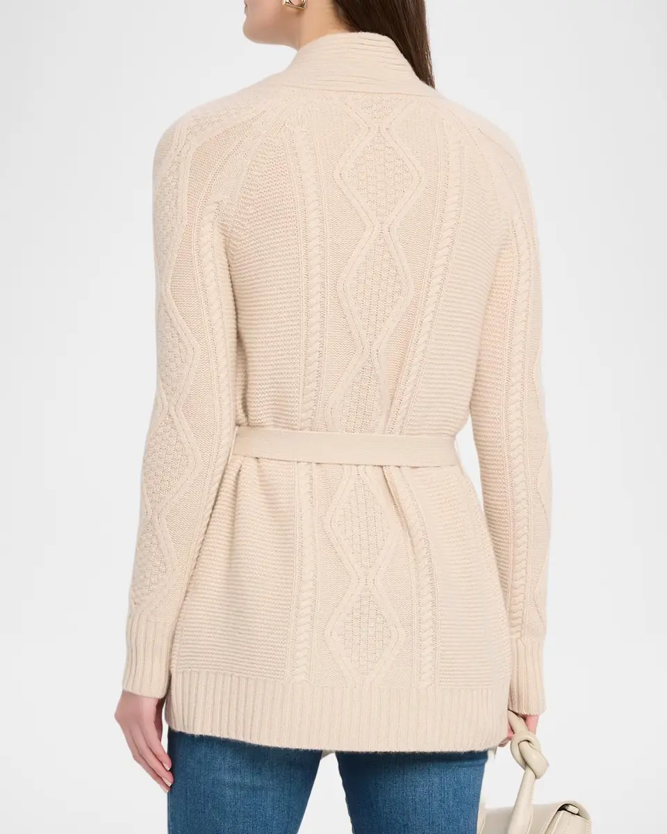 Neiman Marcus Cashmere Collection Cashmere Cable Belted Cardigan | Thumbnail 3 Neiman Marcus Cashmere Collection Cashmere Cable Belted Cardigan | Thumbnail 3