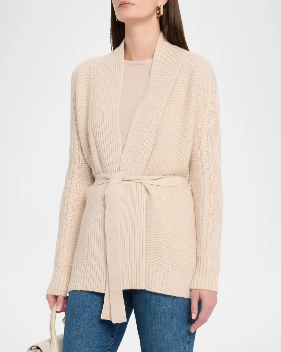 Neiman Marcus Cashmere Collection Cashmere Cable Belted Cardigan | Thumbnail 4 Neiman Marcus Cashmere Collection Cashmere Cable Belted Cardigan | Thumbnail 4