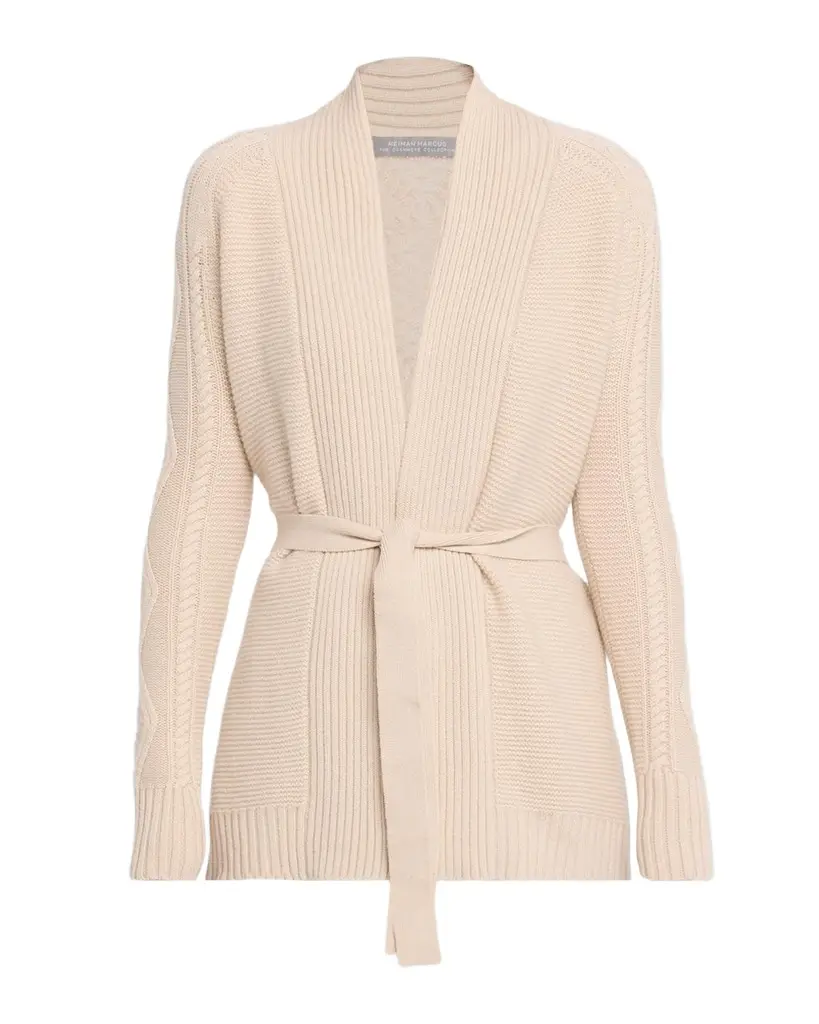 Cashmere Cable Belted Cardigan