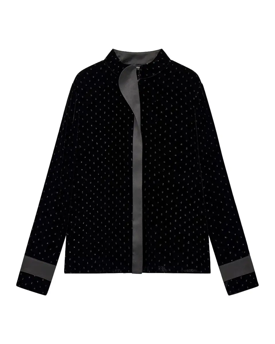 Emporio Armani Embellished Velvet Band-Collar Blouse | Thumbnail 3 Emporio Armani Embellished Velvet Band-Collar Blouse | Thumbnail 3
