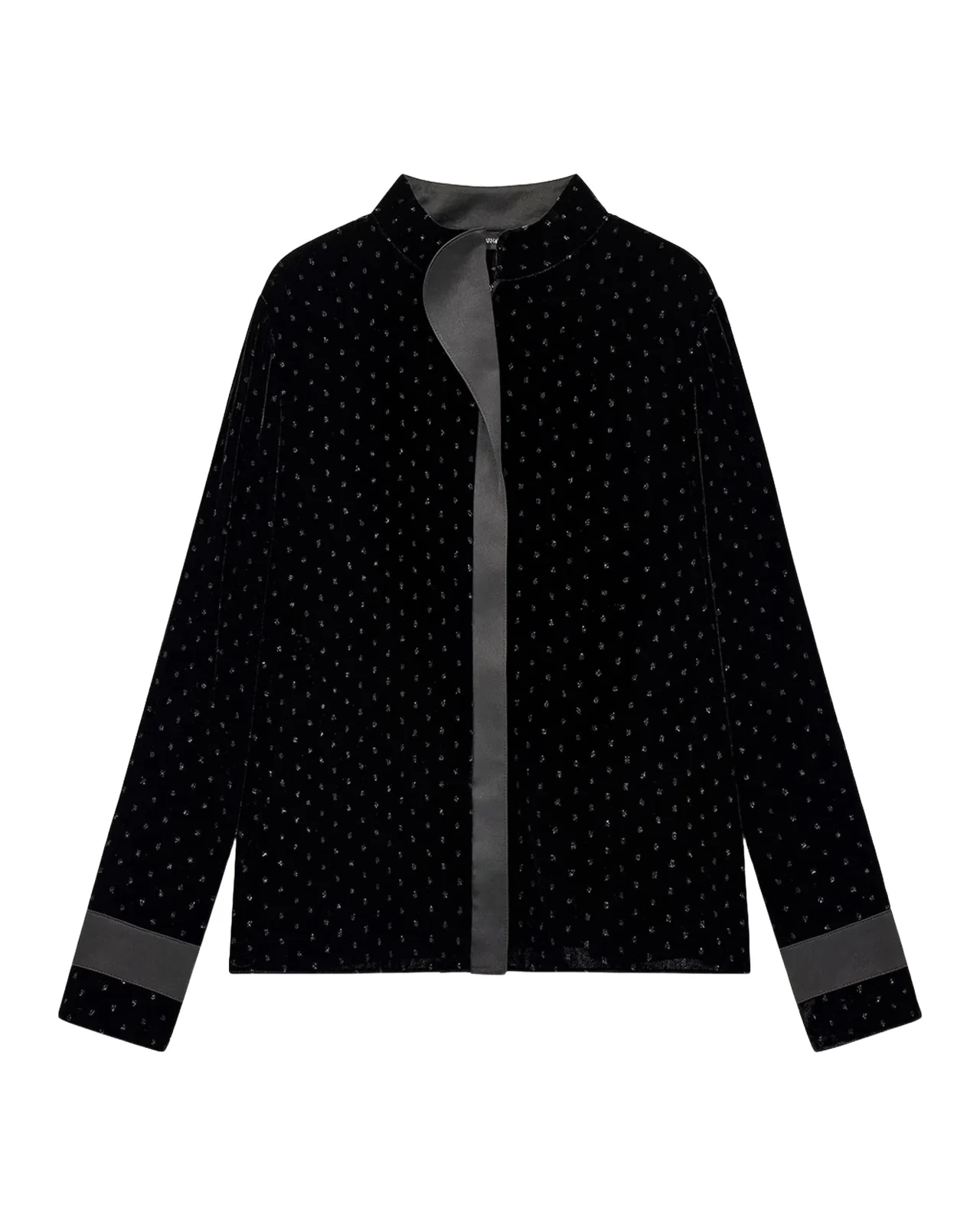 Emporio Armani Embellished Velvet Band-Collar Blouse
