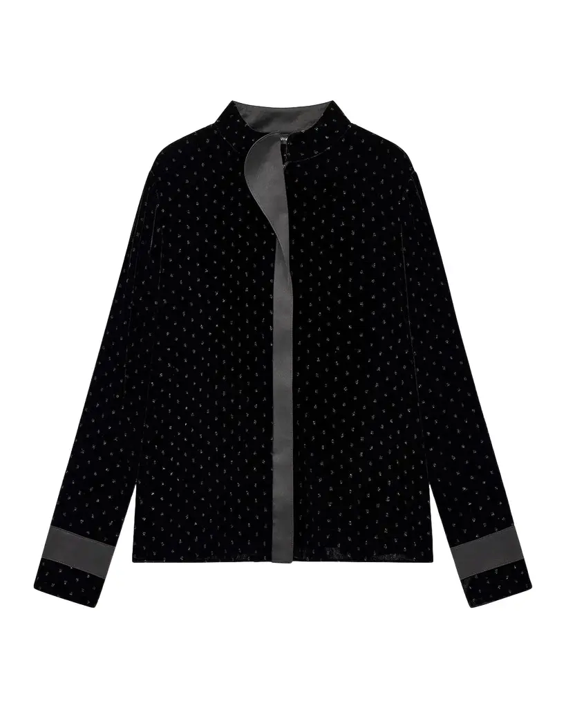 Embellished Velvet Band-Collar Blouse Embellished Velvet Band-Collar Blouse