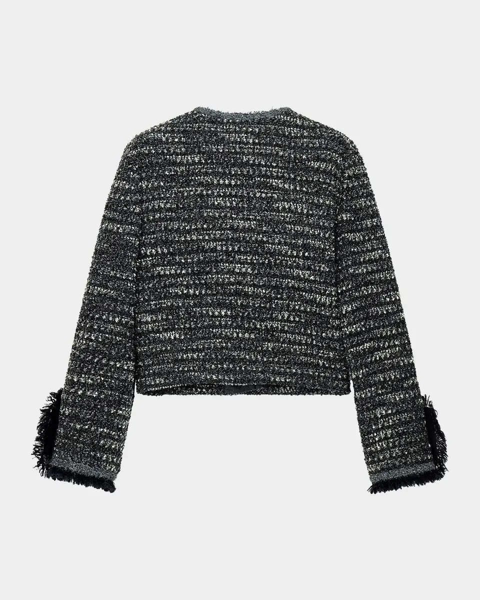 Emporio Armani Virgin Wool-Blend Bouclé Fringe-Trim Jacket | Thumbnail 2 Emporio Armani Virgin Wool-Blend Bouclé Fringe-Trim Jacket | Thumbnail 2