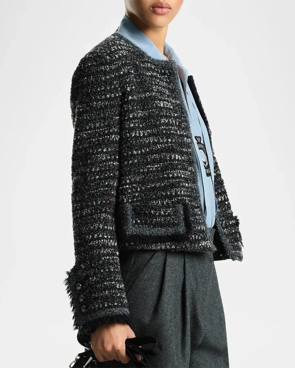 Emporio Armani Virgin Wool-Blend Bouclé Fringe-Trim Jacket | Thumbnail 3 Emporio Armani Virgin Wool-Blend Bouclé Fringe-Trim Jacket | Thumbnail 3