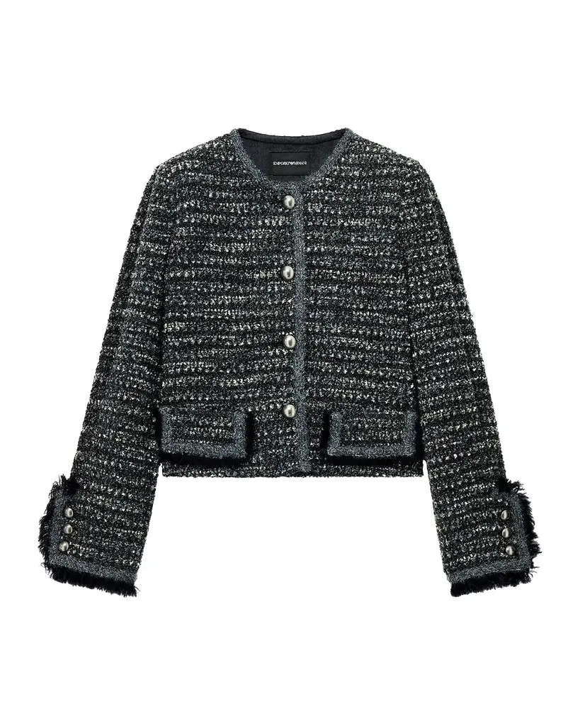 Virgin Wool-Blend Bouclé Fringe-Trim Jacket Virgin Wool-Blend Bouclé Fringe-Trim Jacket