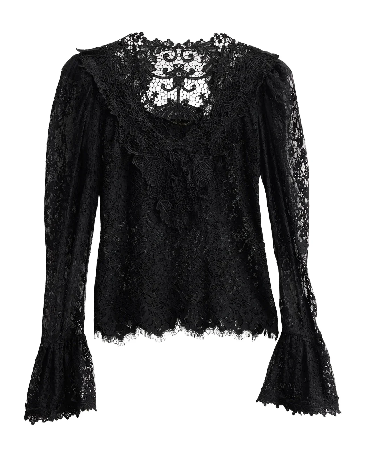 Kobi Halperin Callie Ruffle-Cuff Lace Blouse