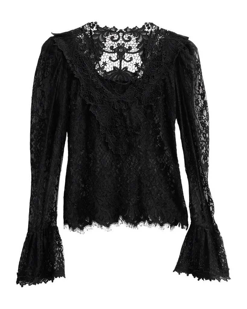 Callie Ruffle-Cuff Lace Blouse Callie Ruffle-Cuff Lace Blouse