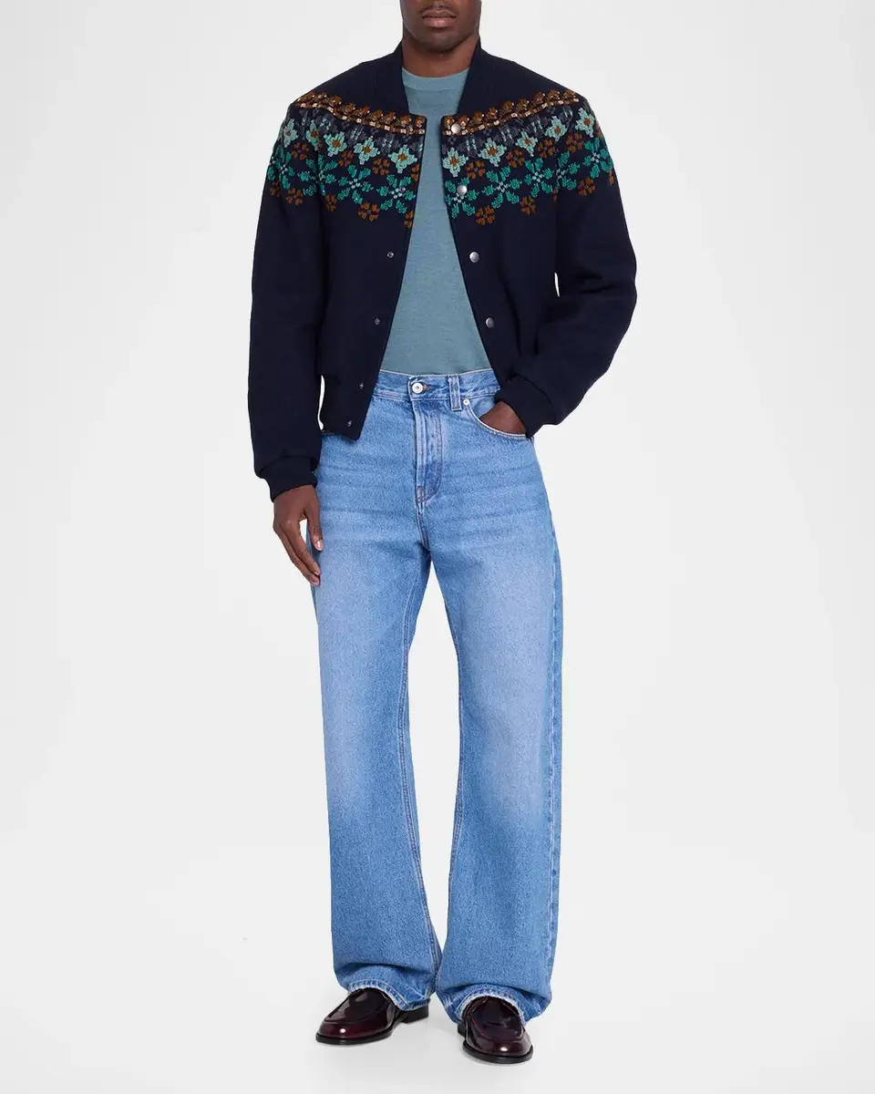 Dries Van Noten Men's Valtor Wool-Blend Intarsia-Knit Bomber Jacket | Thumbnail 2