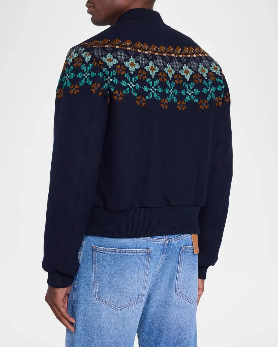 Dries Van Noten Men's Valtor Wool-Blend Intarsia-Knit Bomber Jacket | Thumbnail 3