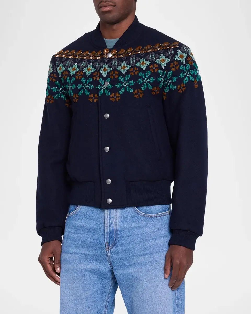 Dries Van Noten Men's Valtor Wool-Blend Intarsia-Knit Bomber Jacket | Thumbnail 4