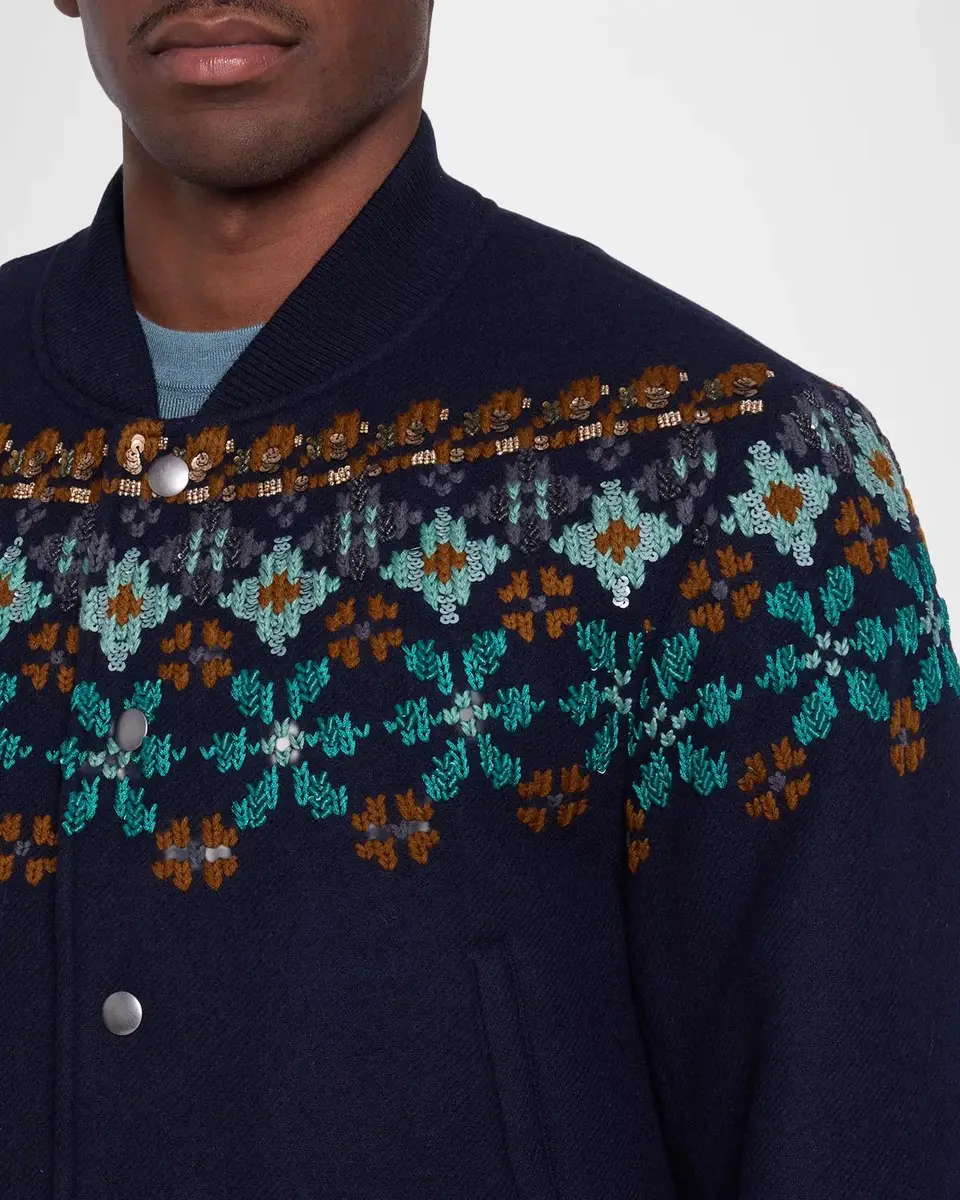 Dries Van Noten Men's Valtor Wool-Blend Intarsia-Knit Bomber Jacket | Thumbnail 5