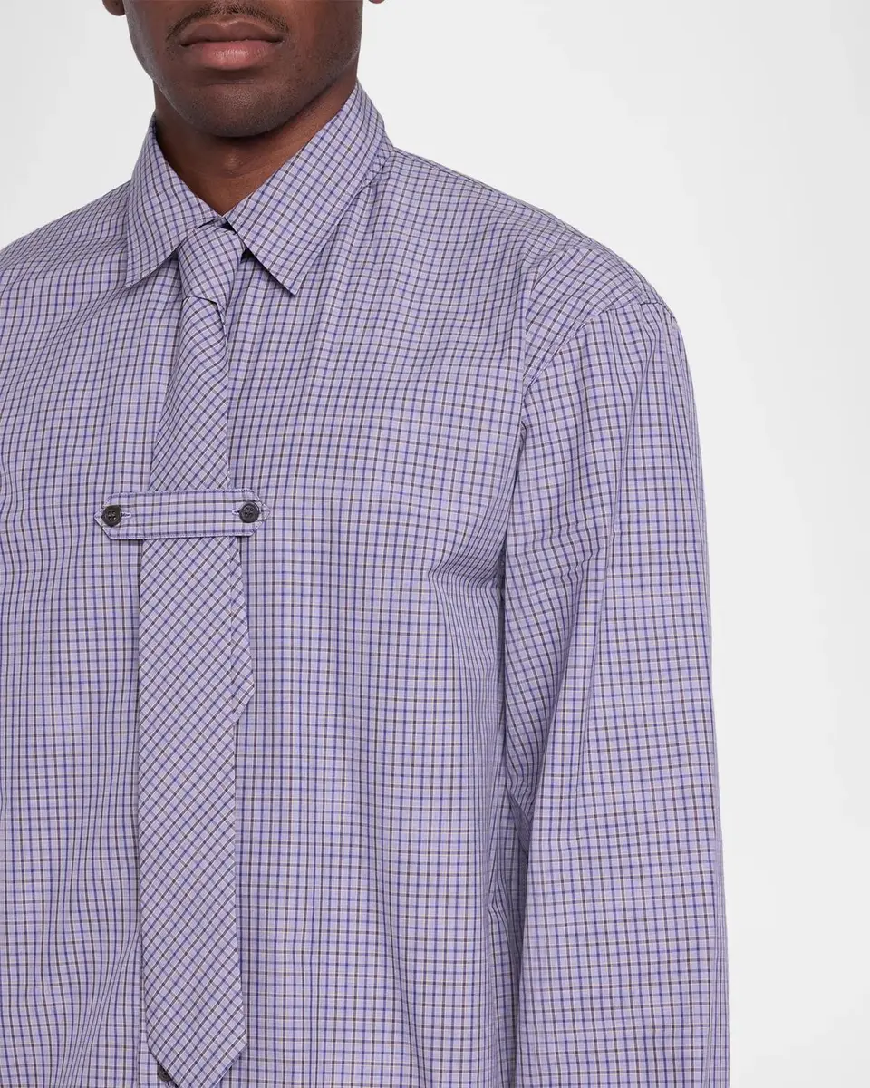 Dries Van Noten Men's Cilian 4063 Check Button-Front Shirt with Tie | Thumbnail 5 Dries Van Noten Men's Cilian 4063 Check Button-Front Shirt with Tie | Thumbnail 5
