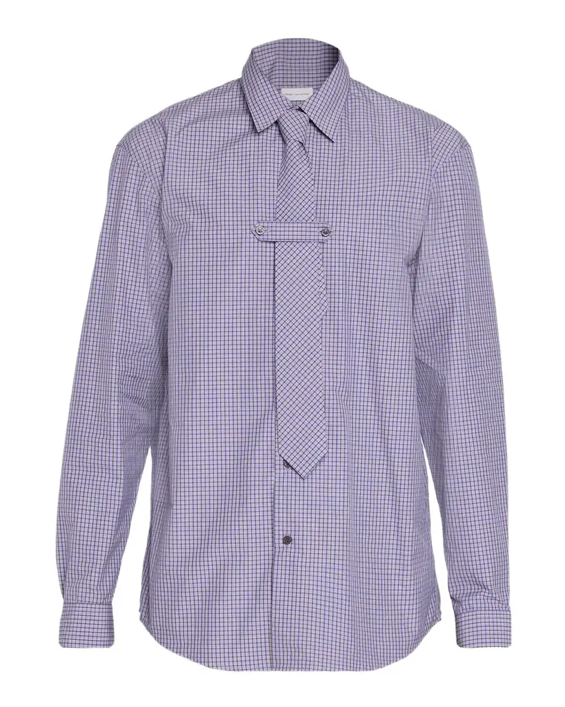 Dries Van Noten Men's Cilian 4063 Check Button-Front Shirt with Tie