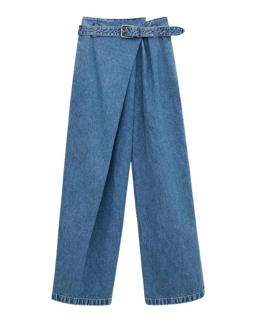 Draped Washed-Cotton Belted Jeans Draped Washed-Cotton Belted Jeans