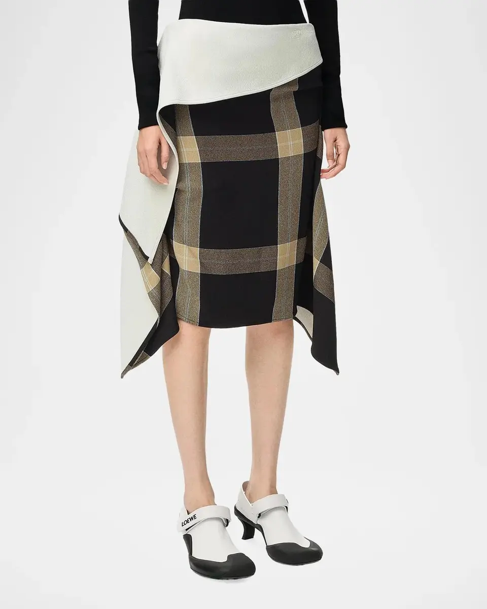 Loewe Plaid Asymmetric Knee-Length Skirt | Thumbnail 4 Loewe Plaid Asymmetric Knee-Length Skirt | Thumbnail 4