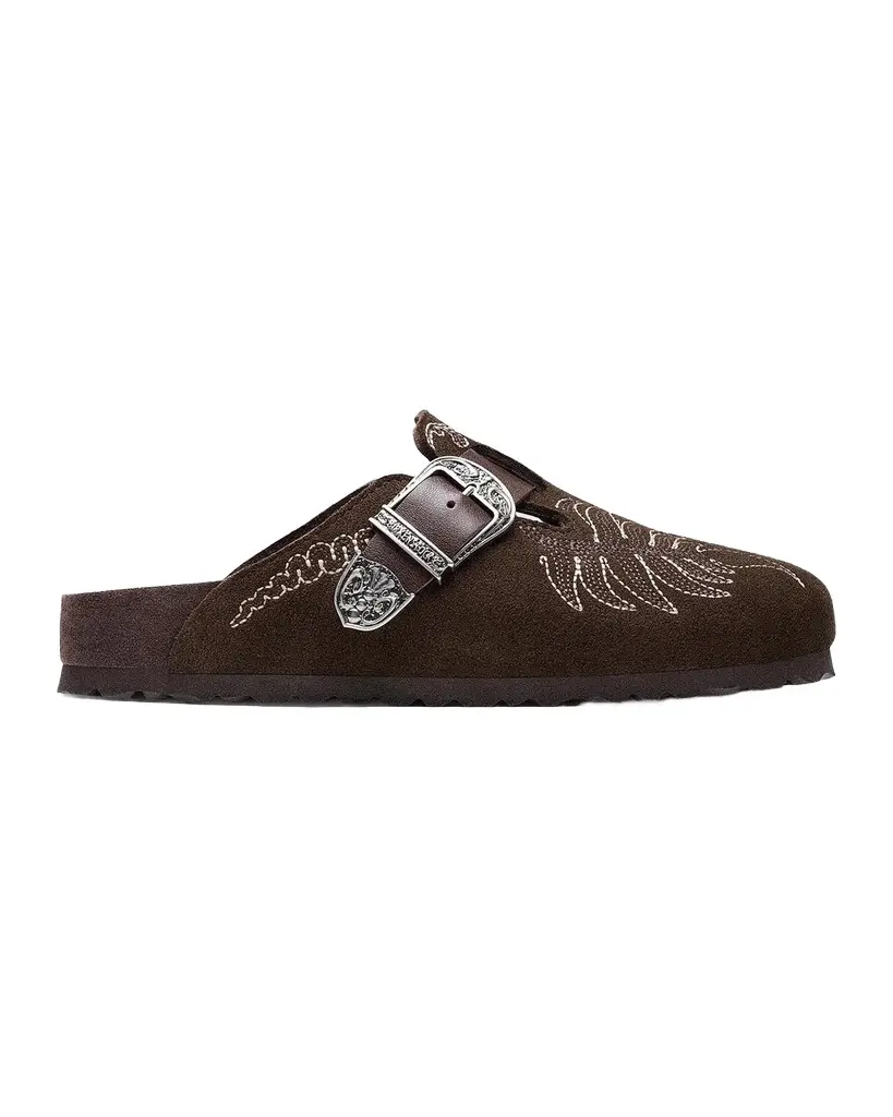 x Birkenstock Boston Embroidered Suede Clogs