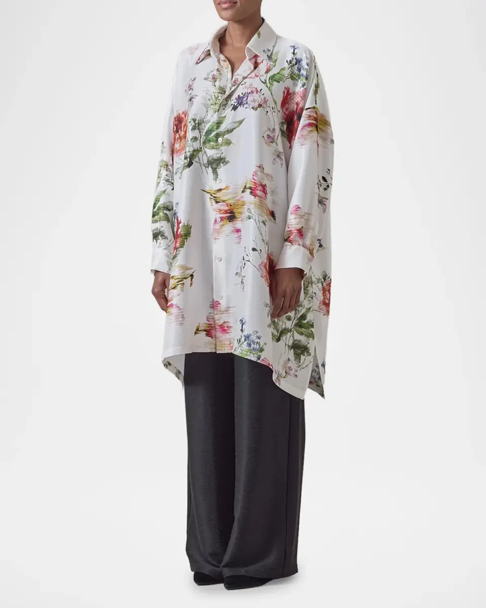 Eskandar Wide A-Line Shirt With Collar - Long Plus Length | Thumbnail 2 Eskandar Wide A-Line Shirt With Collar - Long Plus Length | Thumbnail 2
