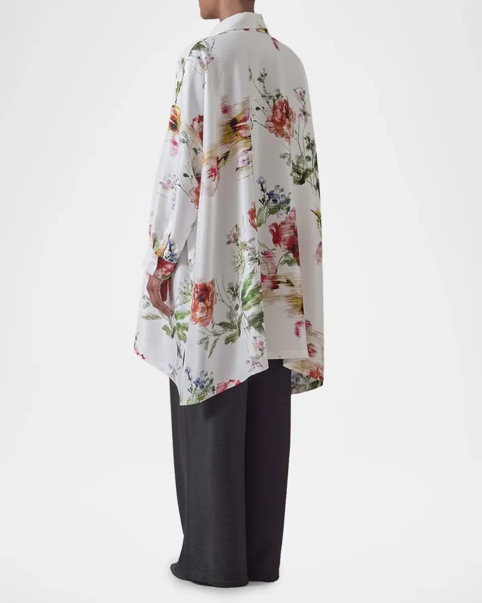 Eskandar Wide A-Line Shirt With Collar - Long Plus Length | Thumbnail 3 Eskandar Wide A-Line Shirt With Collar - Long Plus Length | Thumbnail 3