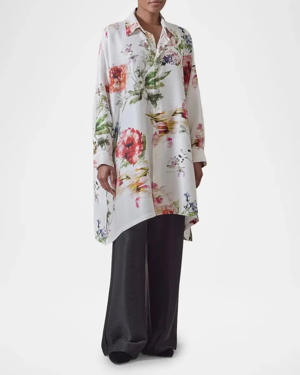 Eskandar Wide A-Line Shirt With Collar - Long Plus Length | Thumbnail 4 Eskandar Wide A-Line Shirt With Collar - Long Plus Length | Thumbnail 4