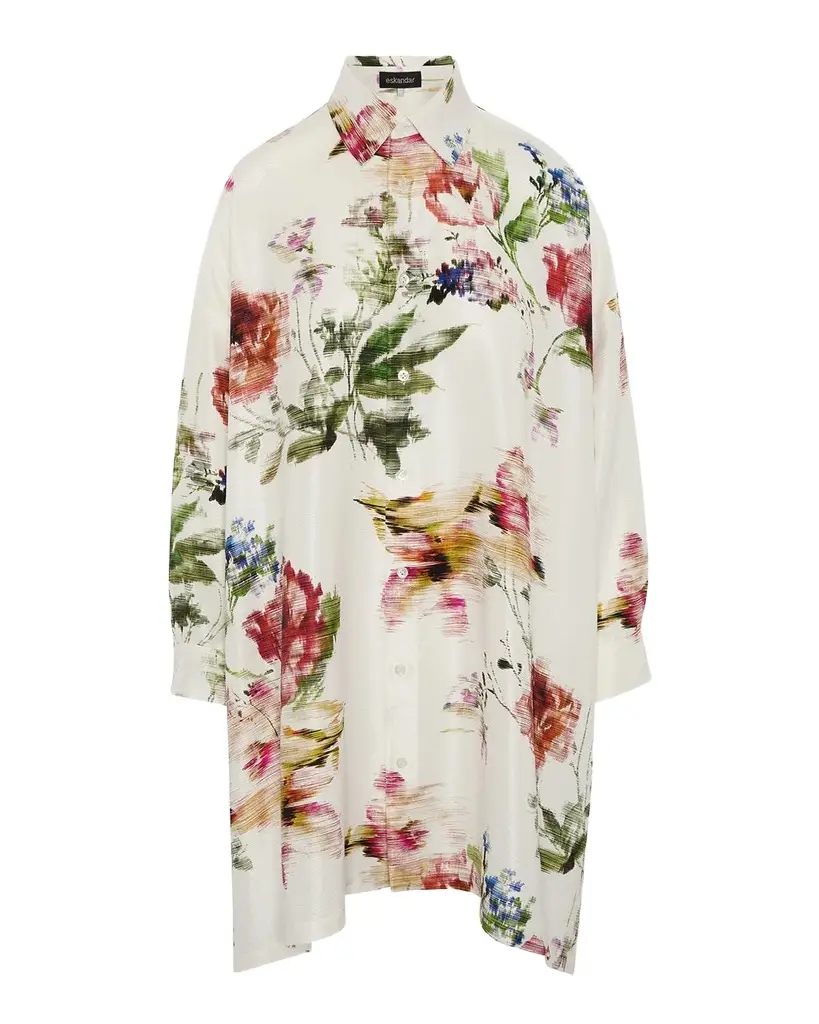 Eskandar Wide A-Line Shirt With Collar - Long Plus Length