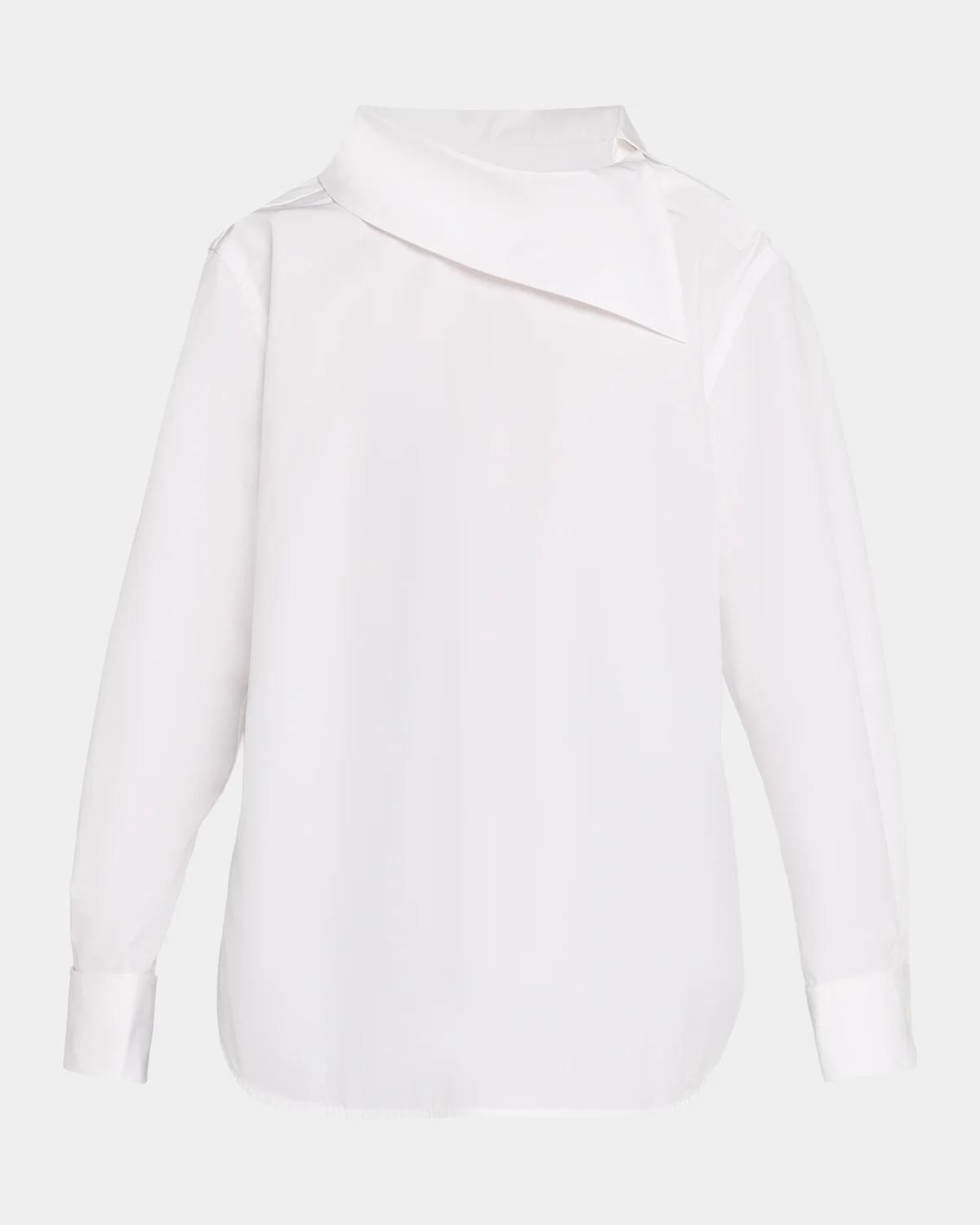 Asymmetric-Collar Compact Cotton Shirt Asymmetric-Collar Compact Cotton Shirt