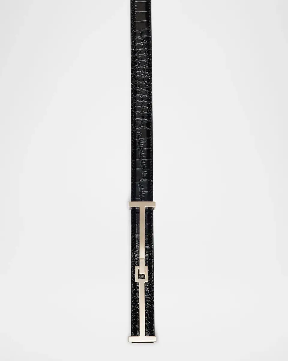 Tom Ford Double T Crocodile-Embossed Leather Belt | Thumbnail 2