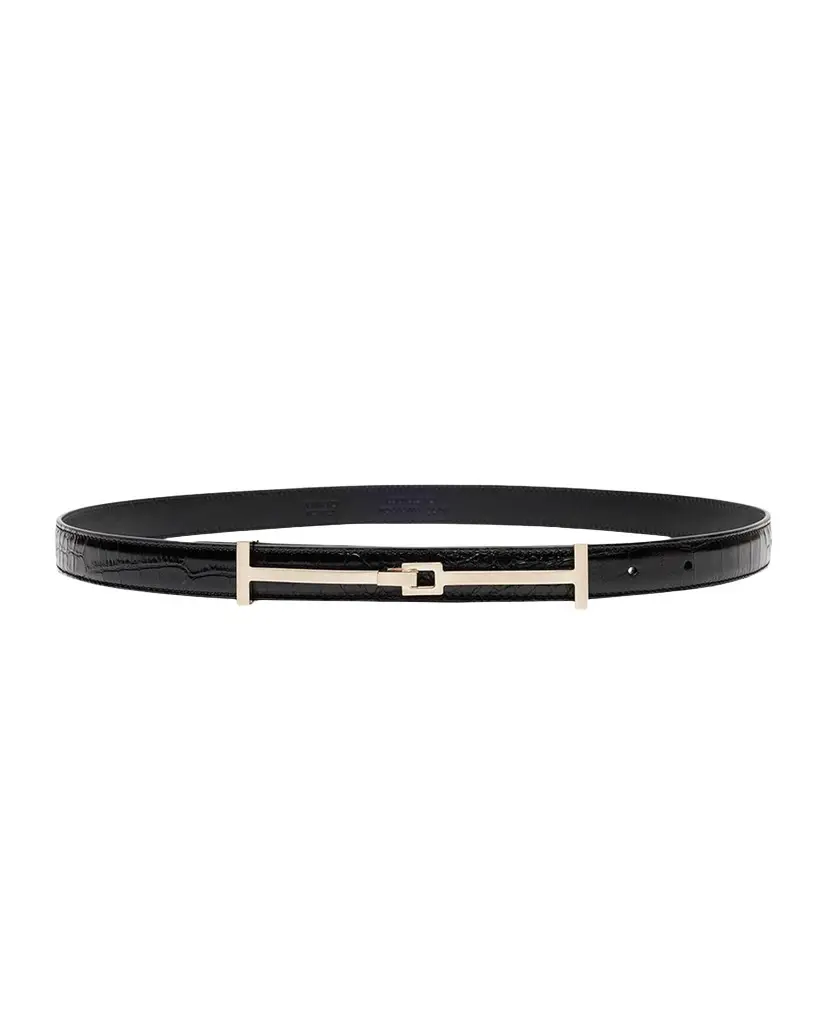 Double T Crocodile-Embossed Leather Belt Double T Crocodile-Embossed Leather Belt
