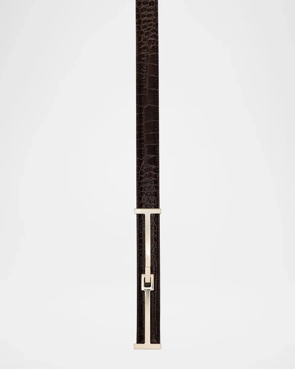 Tom Ford Double T Crocodile-Embossed Leather Belt | Thumbnail 2