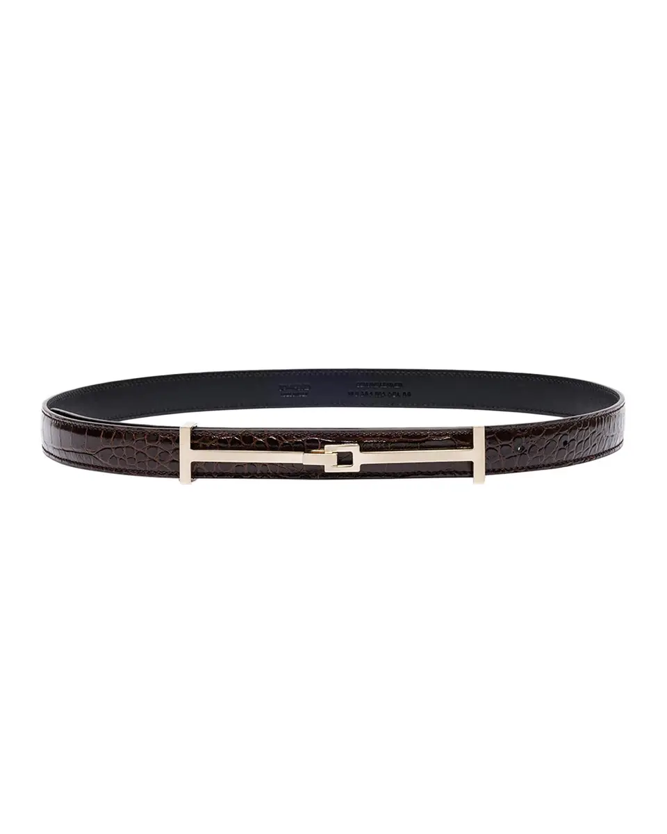 Tom Ford Double T Crocodile-Embossed Leather Belt | Thumbnail 3