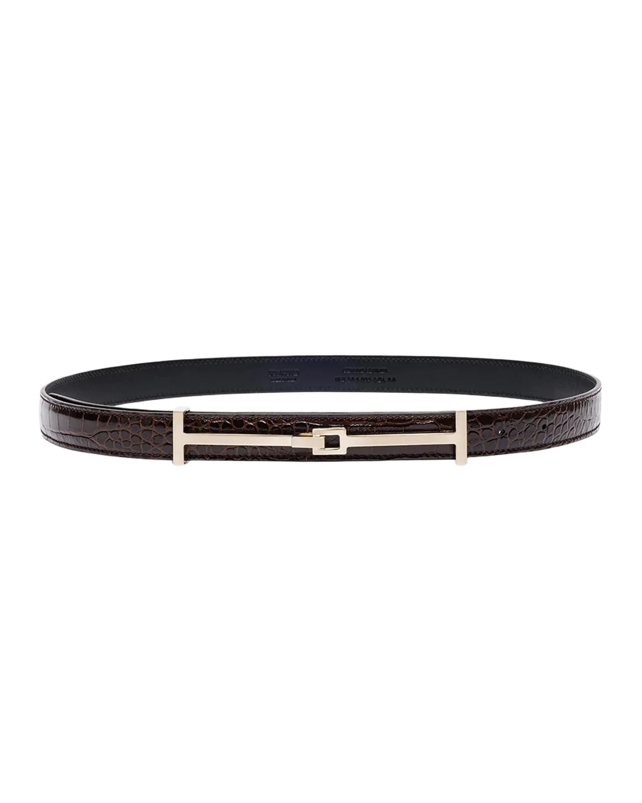 Tom Ford Double T Crocodile-Embossed Leather Belt