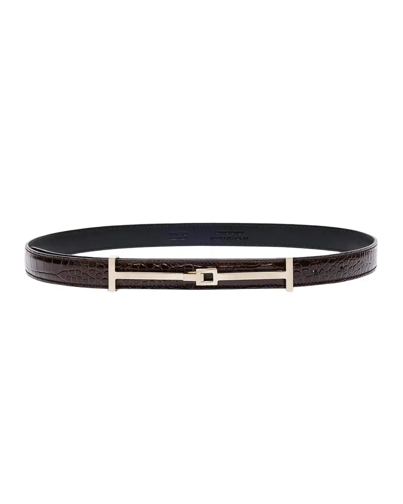 Double T Crocodile-Embossed Leather Belt Double T Crocodile-Embossed Leather Belt