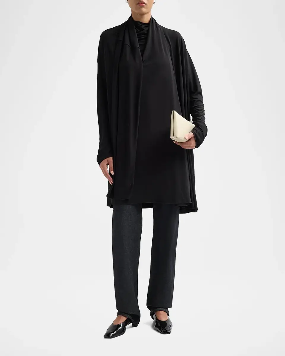 TOTEME Scarf-Trim Jersey Knee-Length Dress | Thumbnail 2 TOTEME Scarf-Trim Jersey Knee-Length Dress | Thumbnail 2