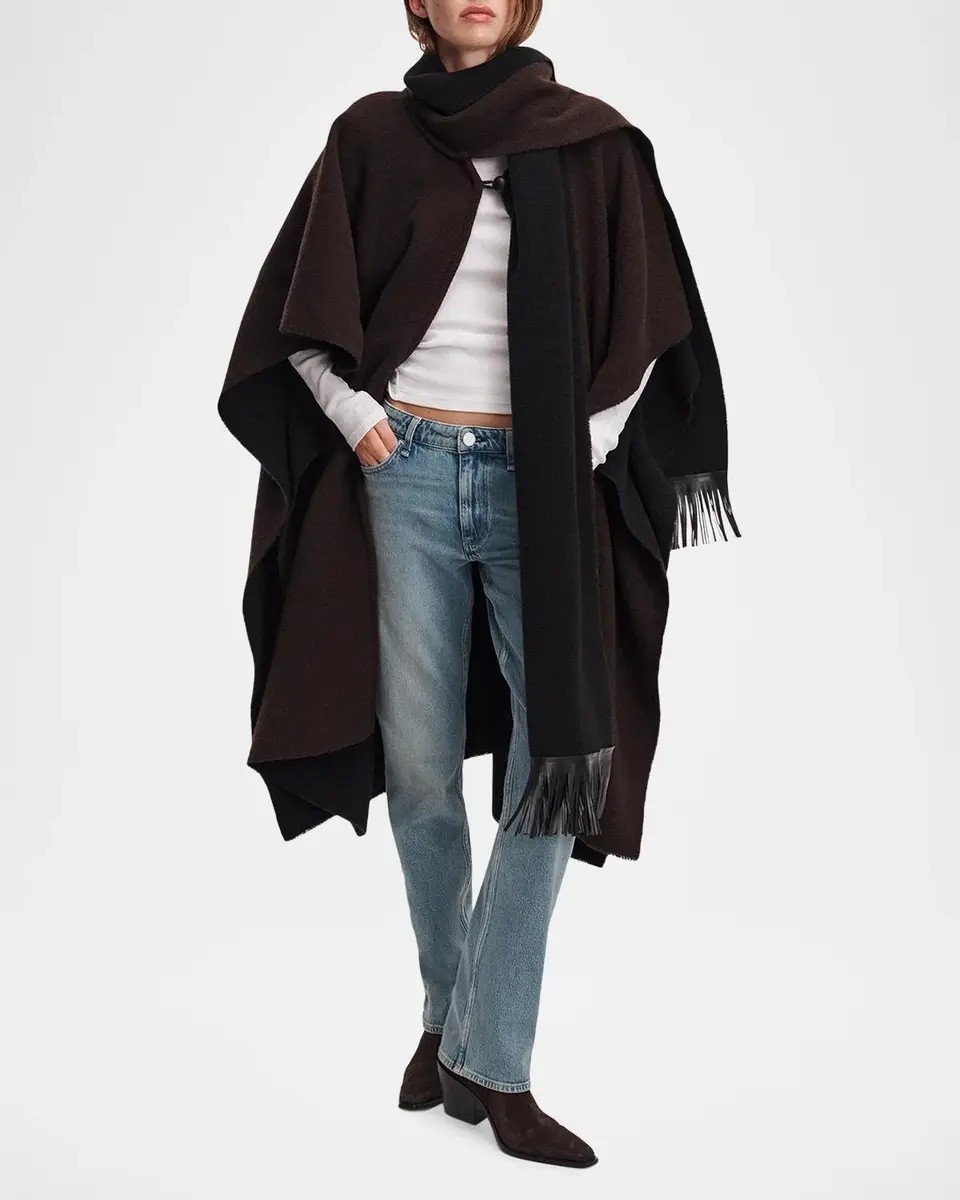 rag & bone Brooke Leather-Fringed Scarf Wool Poncho | Thumbnail 2 rag & bone Brooke Leather-Fringed Scarf Wool Poncho | Thumbnail 2