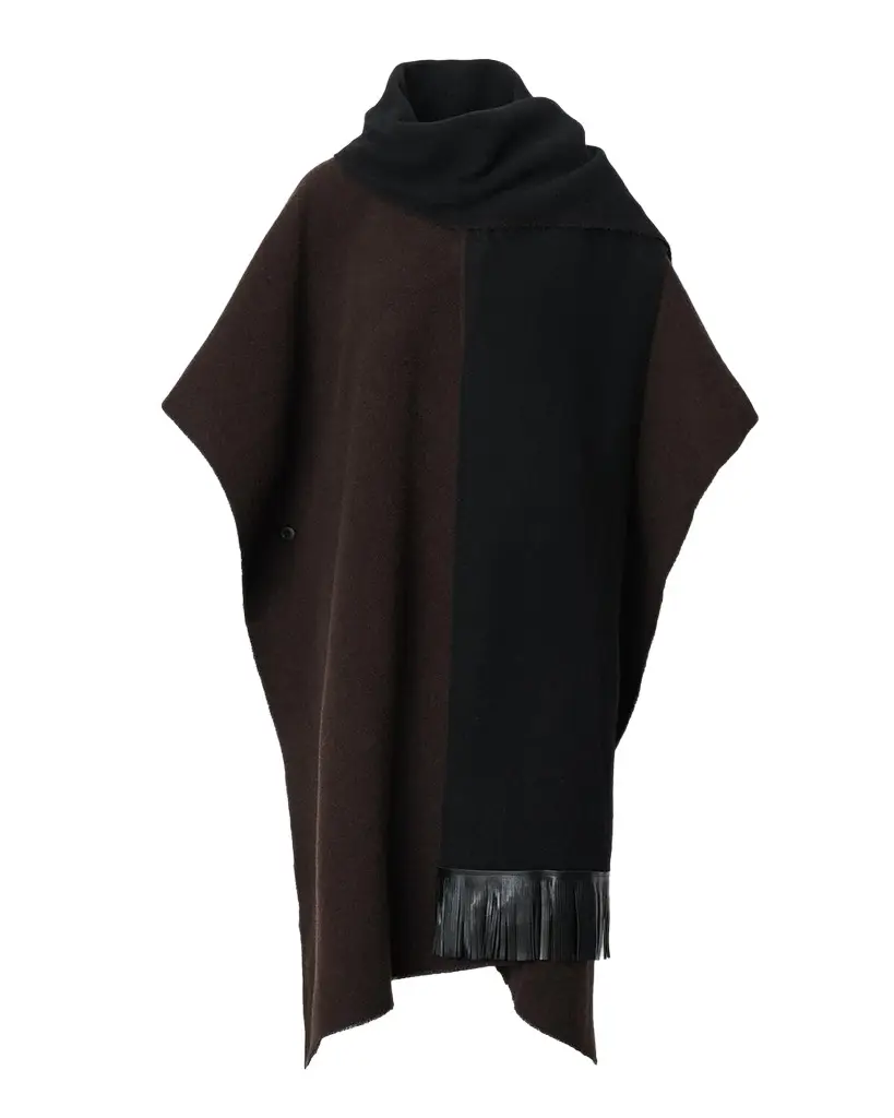 rag & bone Brooke Leather-Fringed Scarf Wool Poncho