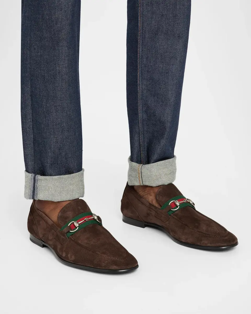 Gucci Men's Como Suede Web Bit Loafers | Thumbnail 2 Gucci Men's Como Suede Web Bit Loafers | Thumbnail 2