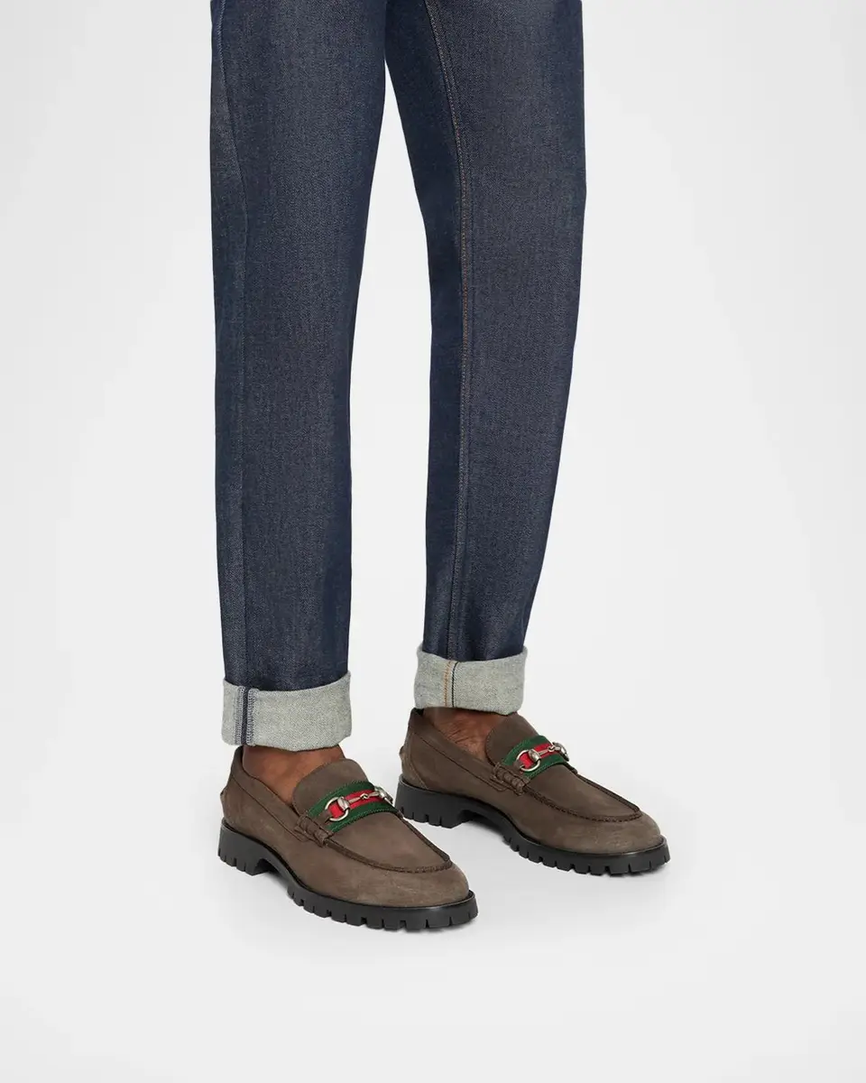 Gucci Men's Sylke Suede Web Bit Loafers | Thumbnail 2 Gucci Men's Sylke Suede Web Bit Loafers | Thumbnail 2