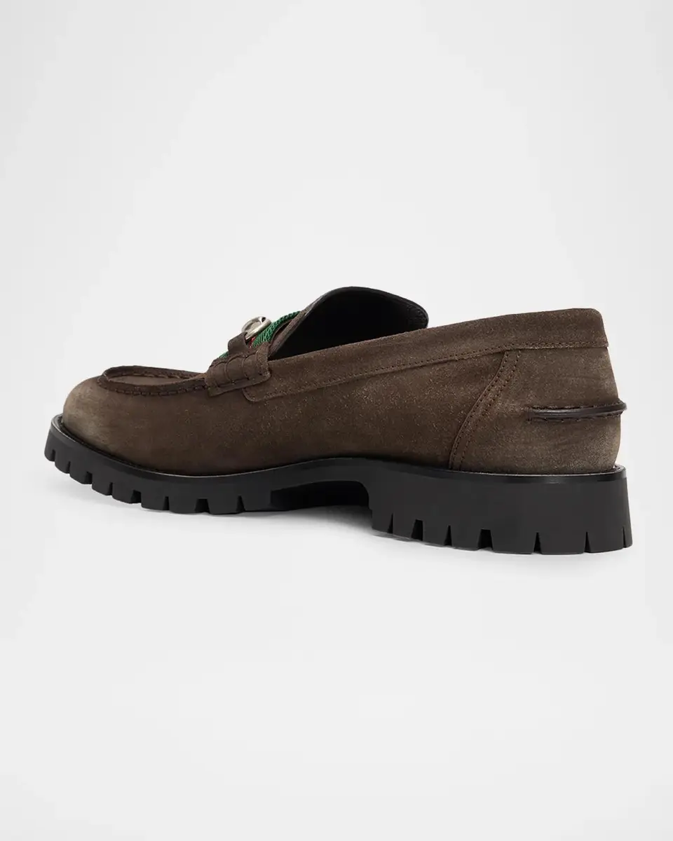 Gucci Men's Sylke Suede Web Bit Loafers | Thumbnail 4 Gucci Men's Sylke Suede Web Bit Loafers | Thumbnail 4
