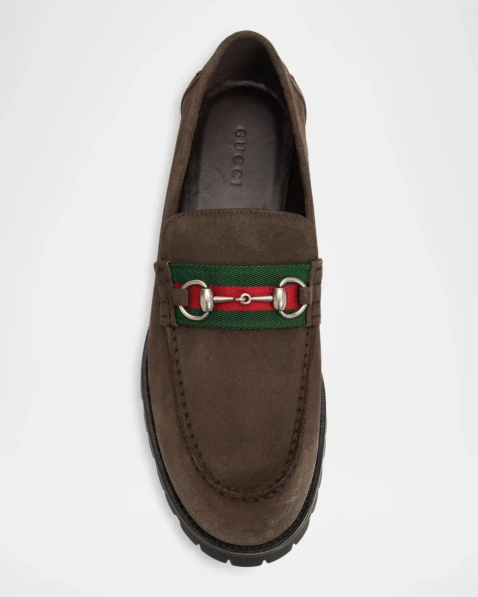 Gucci Men's Sylke Suede Web Bit Loafers | Thumbnail 5 Gucci Men's Sylke Suede Web Bit Loafers | Thumbnail 5