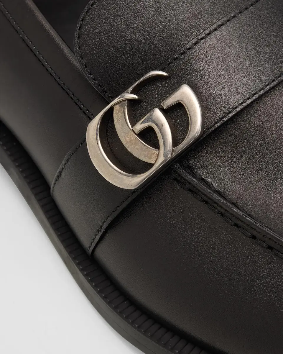 Gucci Men's Double-G Brushed Leather Moc-Toe Loafers | Thumbnail 6