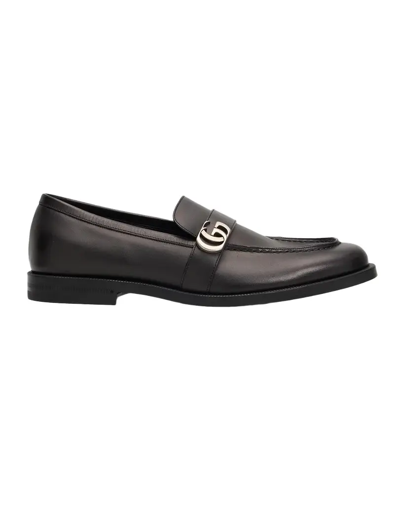 Gucci Men's Double-G Brushed Leather Moc-Toe Loafers
