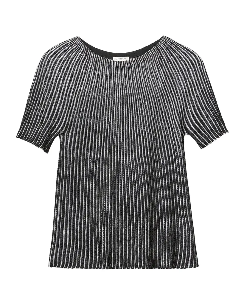 Lafayette 148 New York Metallic Sunburst Pointelle Knit Sweater