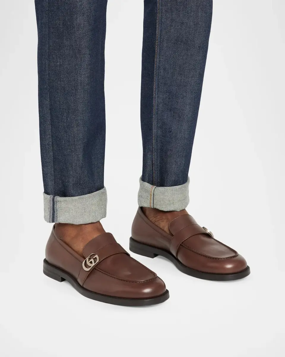 Gucci Men's Double-G Brushed Leather Moc-Toe Loafers | Thumbnail 2