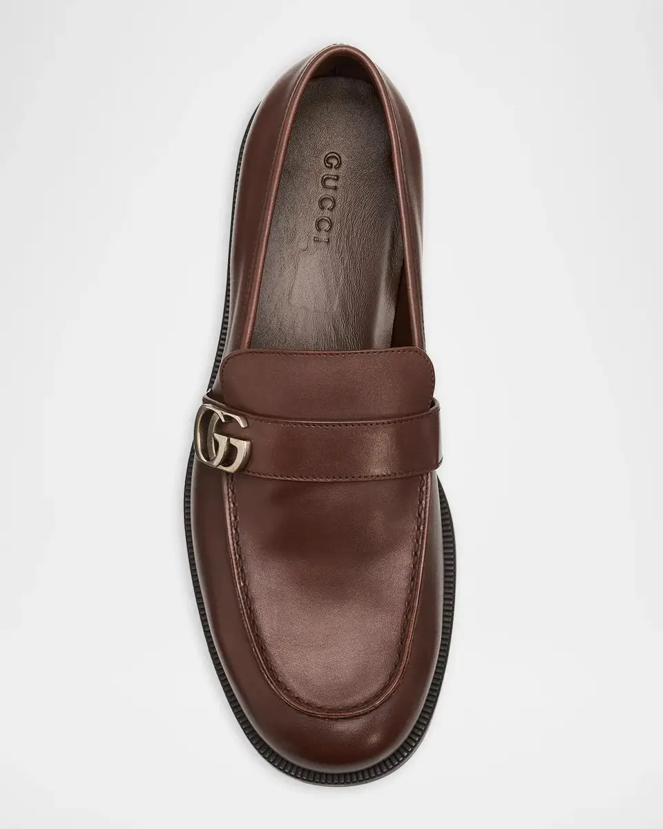 Gucci Men's Double-G Brushed Leather Moc-Toe Loafers | Thumbnail 5