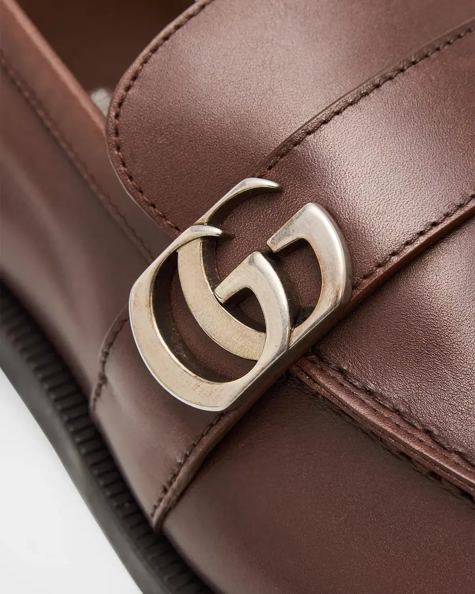 Gucci Men's Double-G Brushed Leather Moc-Toe Loafers | Thumbnail 6
