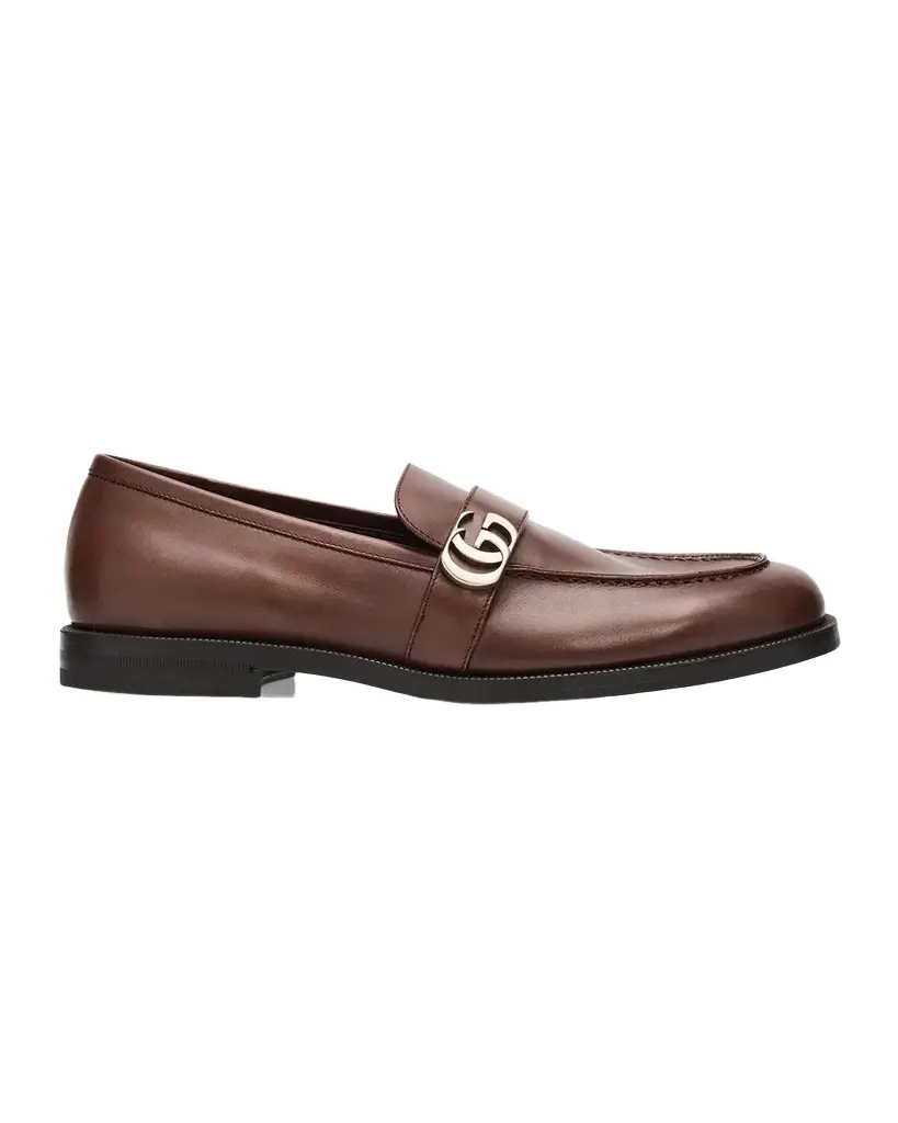Gucci Men's Double-G Brushed Leather Moc-Toe Loafers