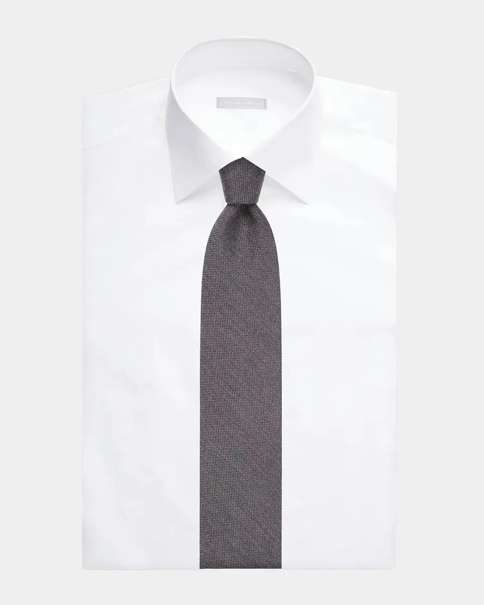 Stefano Ricci Men's Silk and Cashmere Solid Woven Tie | Thumbnail 2 Stefano Ricci Men's Silk and Cashmere Solid Woven Tie | Thumbnail 2