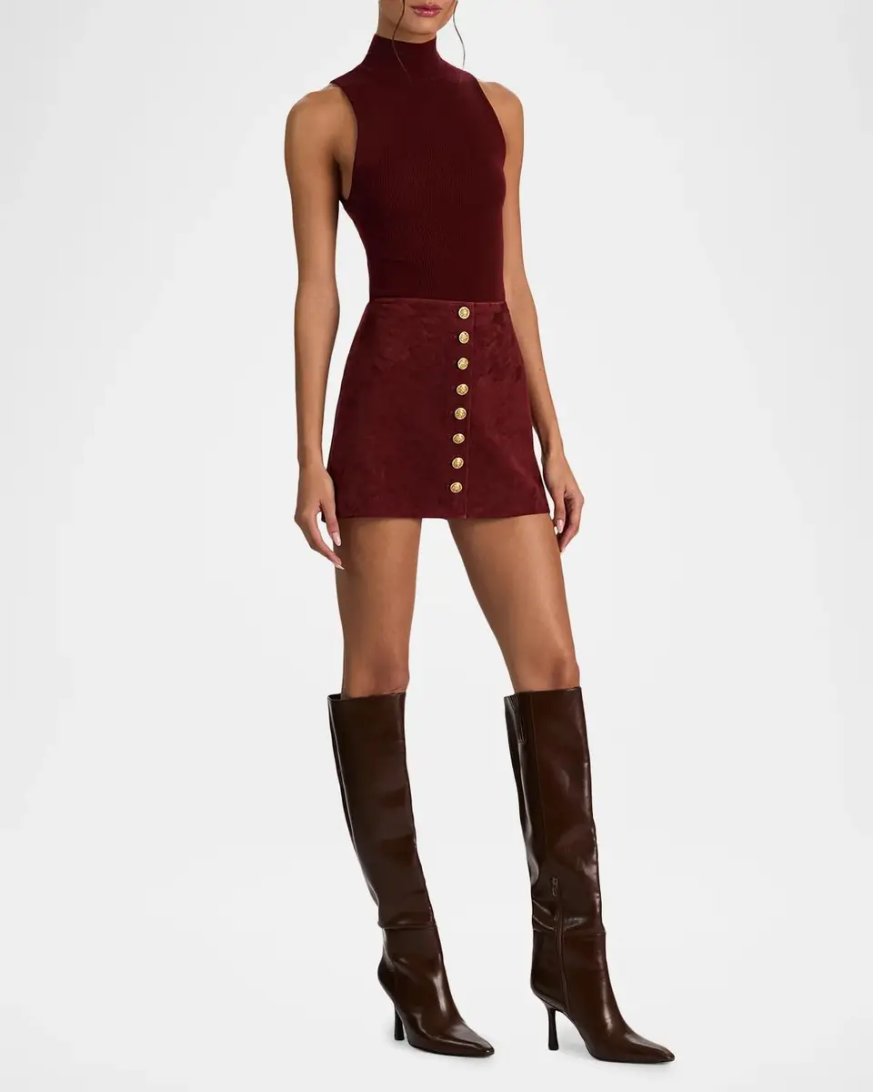 Alice + Olivia Rubi Suede Button-Front Mini Skirt | Thumbnail 2 Alice + Olivia Rubi Suede Button-Front Mini Skirt | Thumbnail 2